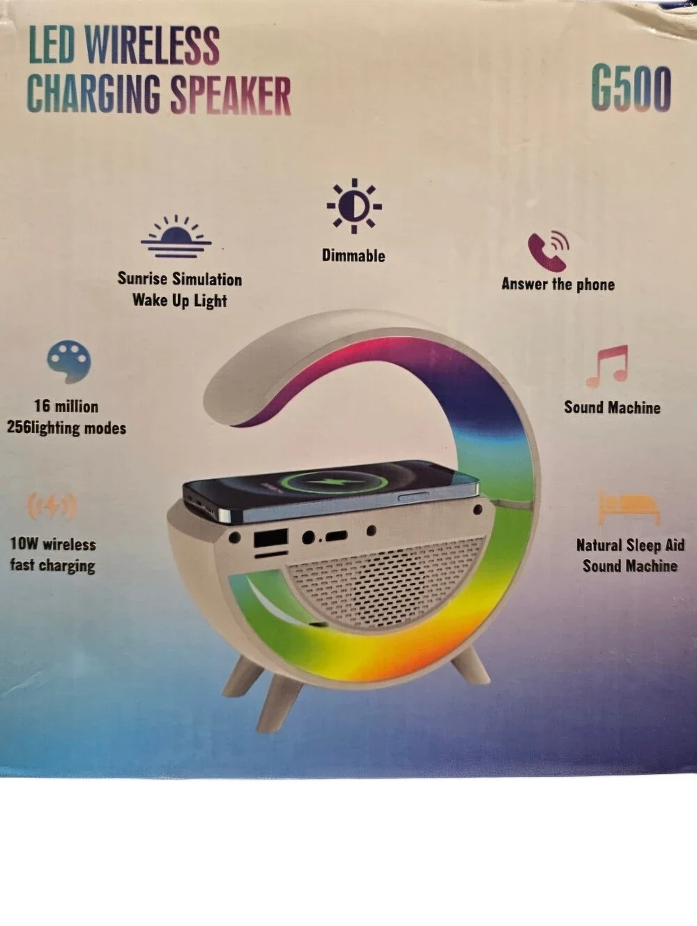 Black RGB Wireless Charging Alarm Clock with Bluetooth Speaker